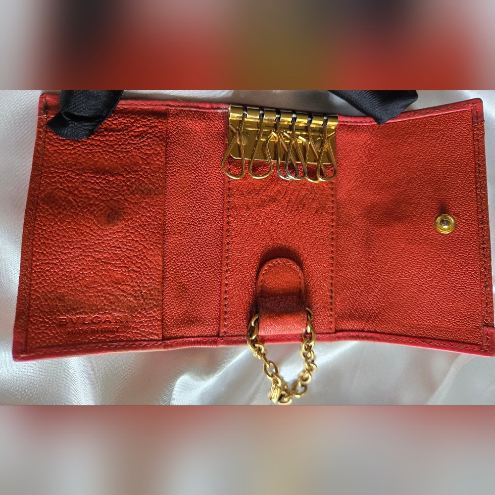 BVLGARI Orange Leather Wallet with Gold Emblem - Picture 7 of 11